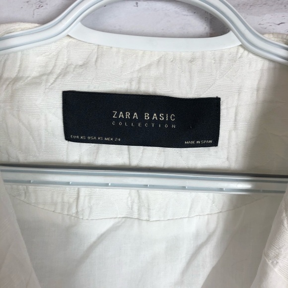 Zara White Long Jacquard Blazer Jacket Sash Tie XS - Picture 3 of 6